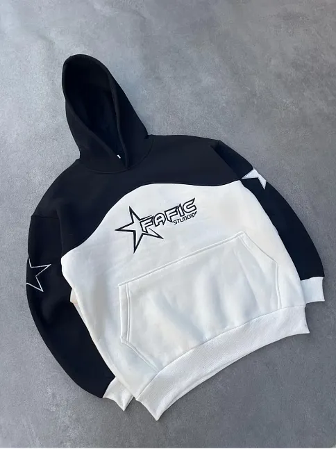 Parçalı Nakış İşlemelı Kapüşonlu Sweatshirt - Siyah