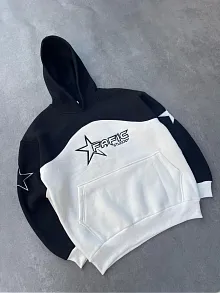 Parçalı Nakış İşlemelı Kapüşonlu Sweatshirt - Siyah