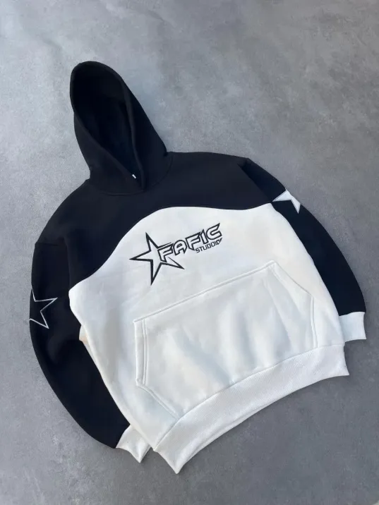 Parçalı Nakış İşlemelı Kapüşonlu Sweatshirt - Siyah Parçalı Nakış İşlemelı Kapüşonlu Sweatshirt - Siyah