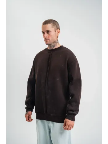 Unisex Bisiklet Yaka Özel Pis Dikişli Yıkamalı SweatShirt - Kahve Unisex Bisiklet Yaka Özel Pis Dikişli Yıkamalı SweatShirt - Kahve