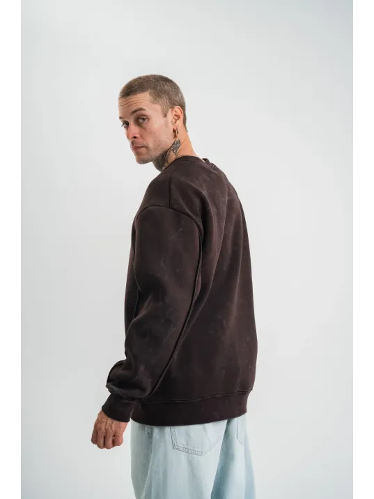 Unisex Bisiklet Yaka Özel Pis Dikişli Yıkamalı SweatShirt - Kahve Unisex Bisiklet Yaka Özel Pis Dikişli Yıkamalı SweatShirt - Kahve