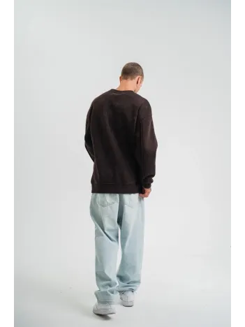 Unisex Bisiklet Yaka Özel Pis Dikişli Yıkamalı SweatShirt - Kahve Unisex Bisiklet Yaka Özel Pis Dikişli Yıkamalı SweatShirt - Kahve