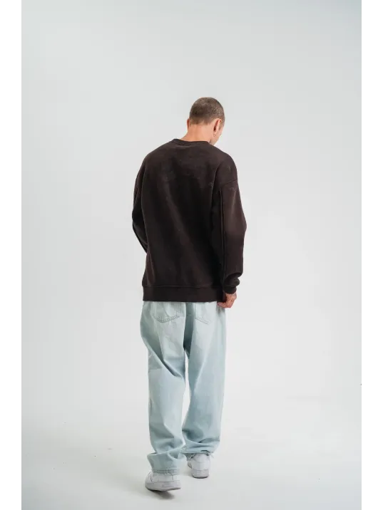 Unisex Bisiklet Yaka Özel Pis Dikişli Yıkamalı SweatShirt - Kahve Unisex Bisiklet Yaka Özel Pis Dikişli Yıkamalı SweatShirt - Kahve