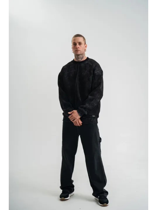 Unisex Bisiklet Yaka Özel Pis Dikişli Yıkamalı SweatShirt - Siyah Unisex Bisiklet Yaka Özel Pis Dikişli Yıkamalı SweatShirt - Siyah