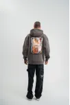 Üç İplik Kapşonlu Dijital Patchli Sweatshirt - Füme