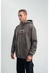 Üç İplik Kapşonlu Dijital Patchli Sweatshirt - Füme