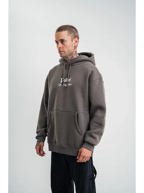 Üç İplik Kapşonlu Dijital Patchli Sweatshirt - Füme