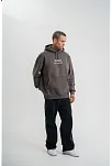 Üç İplik Kapşonlu Dijital Patchli Sweatshirt - Füme