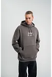 Üç İplik Kapşonlu Dijital Patchli Sweatshirt - Füme