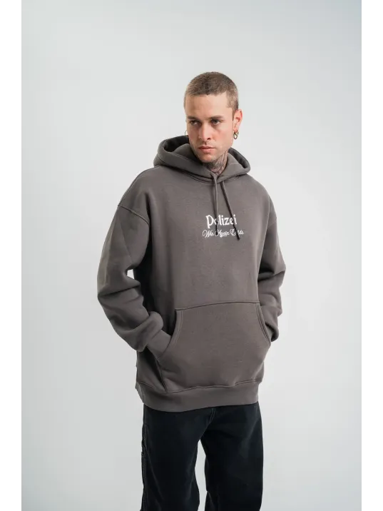 Üç İplik Kapşonlu Dijital Patchli SweatShirt - Füme