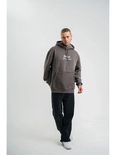 Üç İplik Kapşonlu Dijital Patchli Sweatshirt - Füme