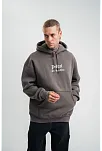 Üç İplik Kapşonlu Dijital Patchli Sweatshirt - Füme