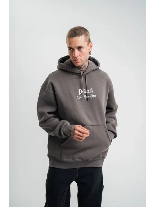 Üç İplik Kapşonlu Dijital Patchli SweatShirt - Füme