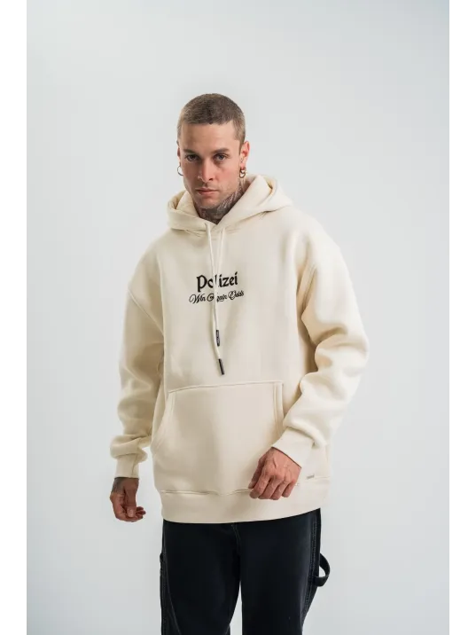 Üç İplik Kapşonlu Dijital Patchli SweatShirt - Krem Üç İplik Kapşonlu Dijital Patchli SweatShirt - Krem