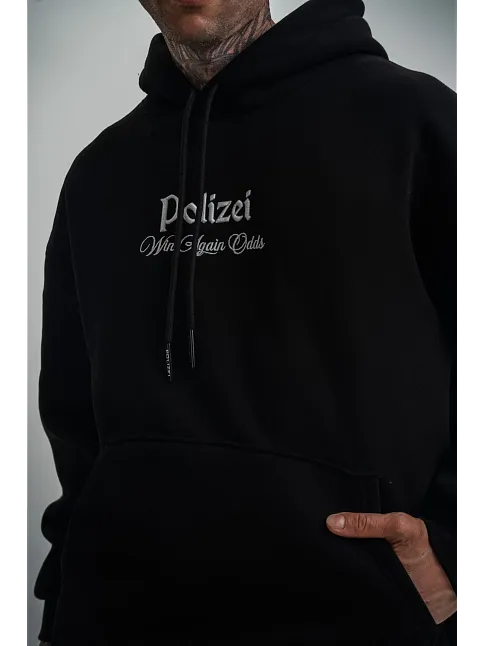 Üç İplik Kapşonlu Dijital Patchli Sweatshirt - Siyah