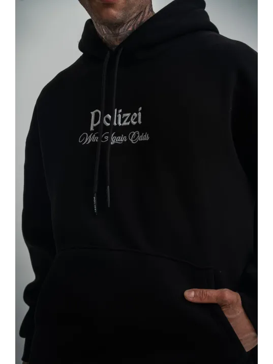 Üç İplik Kapşonlu Dijital Patchli SweatShirt - Siyah