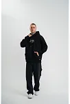 Üç İplik Kapşonlu Dijital Patchli Sweatshirt - Siyah