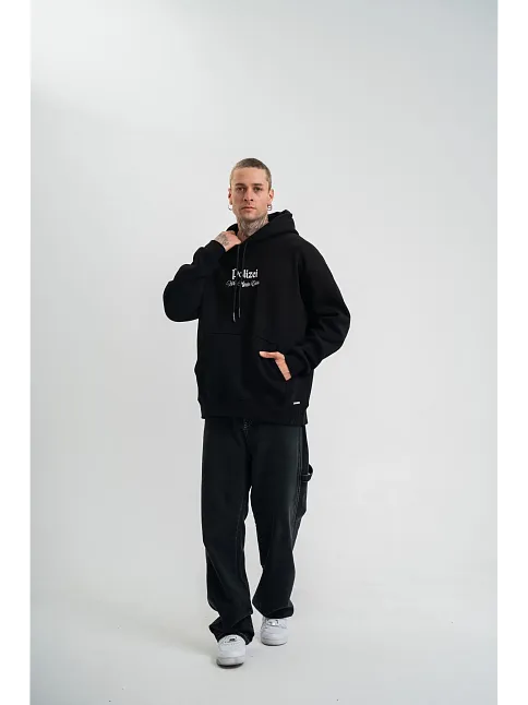 Üç İplik Kapşonlu Dijital Patchli Sweatshirt - Siyah