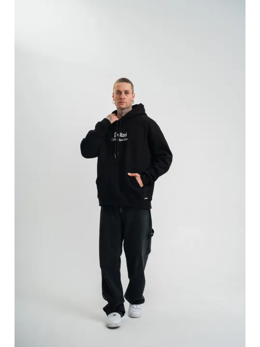 Üç İplik Kapşonlu Dijital Patchli SweatShirt - Siyah