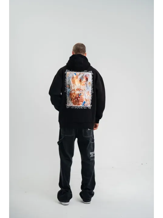 Üç İplik Kapşonlu Dijital Patchli SweatShirt - Siyah