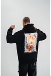 Üç İplik Kapşonlu Dijital Patchli Sweatshirt - Siyah