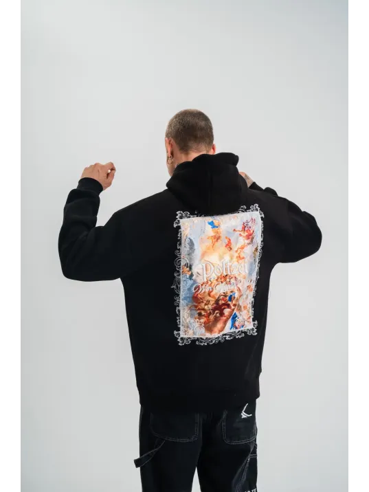 Üç İplik Kapşonlu Dijital Patchli SweatShirt - Siyah