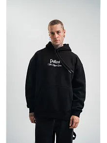 Üç İplik Kapşonlu Dijital Patchli Sweatshirt - Siyah