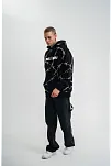 Unisex Kapşonlu Varak Ve Pano Baskılı Sweatshirt- Siyah