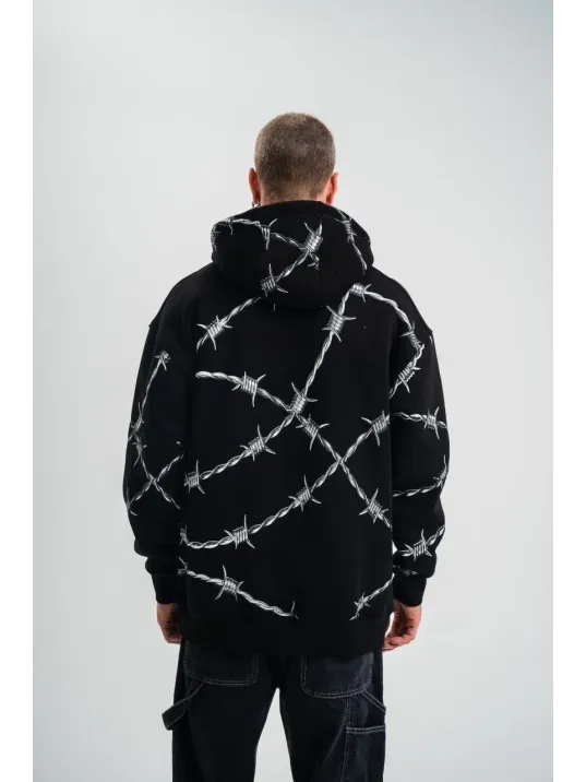 Unisex Kapşonlu Varak ve Pano Baskılı SweatShirt- Siyah