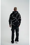 Unisex Kapşonlu Varak Ve Pano Baskılı Sweatshirt- Siyah