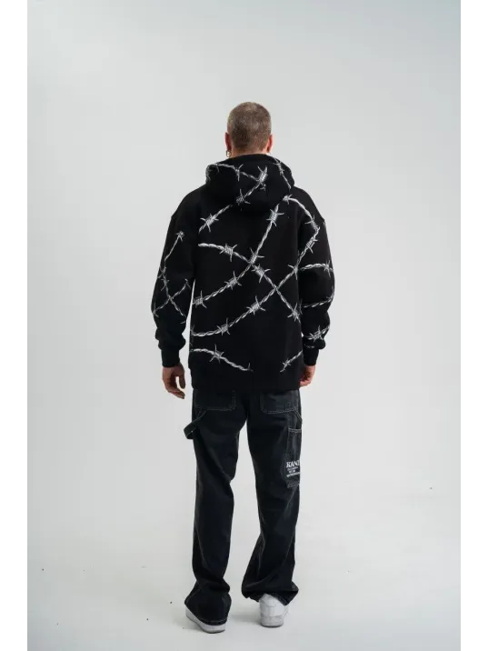 Unisex Kapşonlu Varak ve Pano Baskılı SweatShirt- Siyah