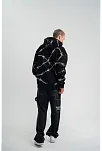 Unisex Kapşonlu Varak Ve Pano Baskılı Sweatshirt- Siyah