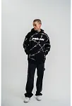 Unisex Kapşonlu Varak Ve Pano Baskılı Sweatshirt- Siyah