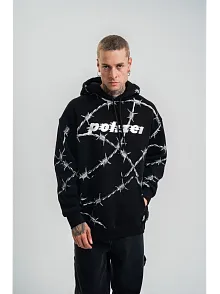 Unisex Kapşonlu Varak Ve Pano Baskılı Sweatshirt- Siyah
