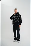 Unisex Kapşonlu Varak Ve Pano Baskılı Sweatshirt- Siyah