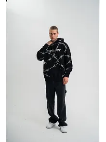 Unisex Kapşonlu Varak Ve Pano Baskılı Sweatshirt- Siyah