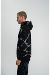 Unisex Kapşonlu Varak Ve Pano Baskılı Sweatshirt- Siyah