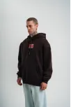 Double Oversize Kapşonlu Dijital Patchli Sweatshirt - Kahve