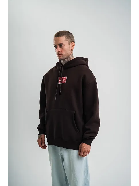 Erkek Premium Nakışlı Kapşonlu Sweatshirt Double Oversize Üç İplik Pamuklu - Siyah