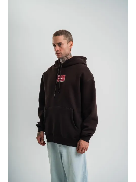 Double Oversize Kapşonlu Dijital Patchli SweatShirt - Kahve Double Oversize Kapşonlu Dijital Patchli SweatShirt - Kahve