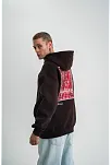 Erkek Premium Nakışlı Kapşonlu Sweatshirt Double Oversize Üç İplik Pamuklu - Siyah