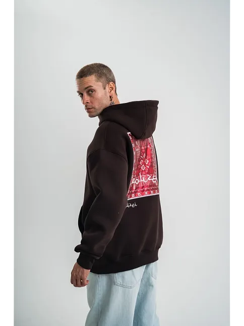 Erkek Premium Nakışlı Kapşonlu Sweatshirt Double Oversize Üç İplik Pamuklu - Siyah