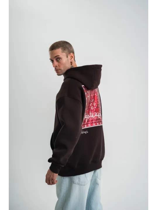 Double Oversize Kapşonlu Dijital Patchli SweatShirt - Kahve Double Oversize Kapşonlu Dijital Patchli SweatShirt - Kahve