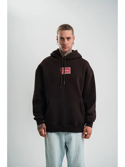 Erkek Premium Nakışlı Kapşonlu Sweatshirt Double Oversize Üç İplik Pamuklu - Siyah