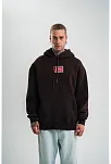 Erkek Premium Nakışlı Kapşonlu Sweatshirt Double Oversize Üç İplik Pamuklu - Siyah