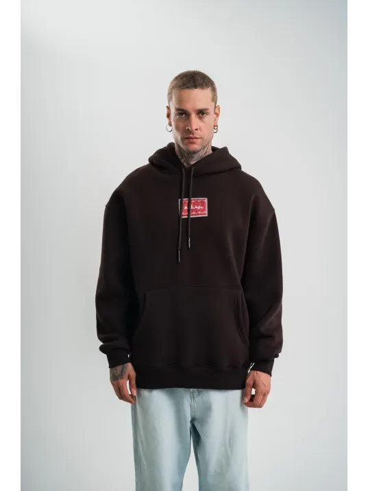Double Oversize Kapşonlu Dijital Patchli SweatShirt - Kahve Double Oversize Kapşonlu Dijital Patchli SweatShirt - Kahve