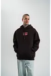 Erkek Premium Nakışlı Kapşonlu Sweatshirt Double Oversize Üç İplik Pamuklu - Siyah