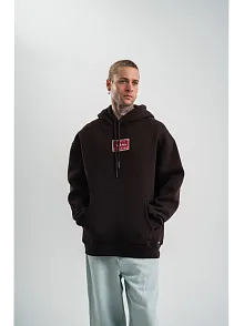 Erkek Premium Nakışlı Kapşonlu Sweatshirt Double Oversize Üç İplik Pamuklu - Siyah
