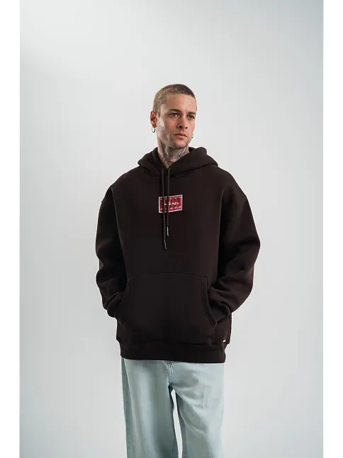 Erkek Premium Nakışlı Kapşonlu Sweatshirt Double Oversize Üç İplik Pamuklu - Siyah