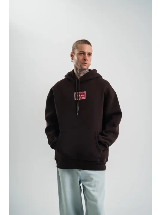 Double Oversize Kapşonlu Dijital Patchli SweatShirt - Kahve Double Oversize Kapşonlu Dijital Patchli SweatShirt - Kahve